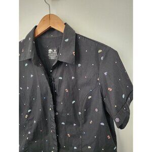 Taco Bell black multicolor mini logo print manager uniform shirt M